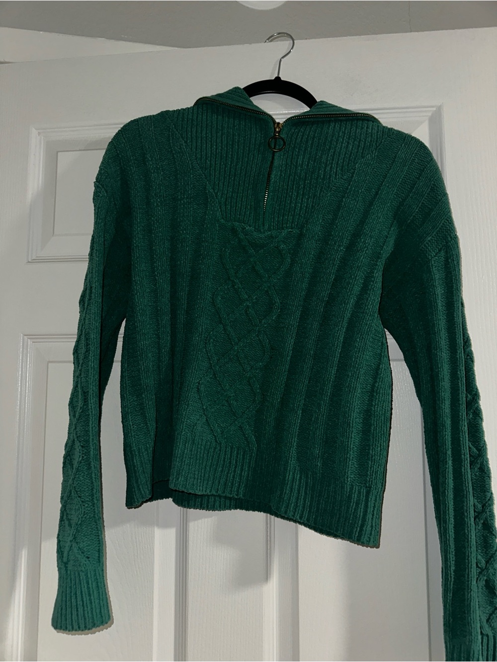 Derek Heart Emerald Green Cable Knit Half-Zip Sweater